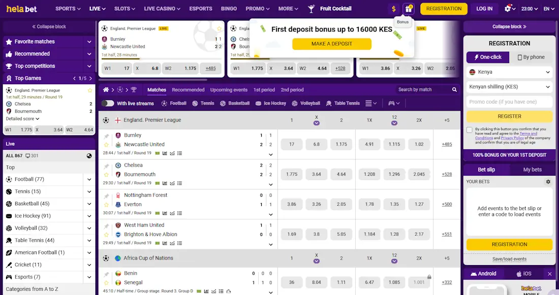 Helabet Live Betting Screenshot